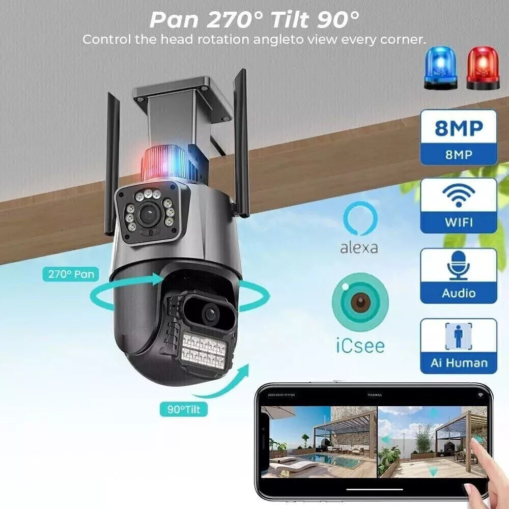 Telecamera IP 4K 8MP Esterno WiFi | PTZ Doppio Obiettivo, Zoom 8x, Visione Notturna