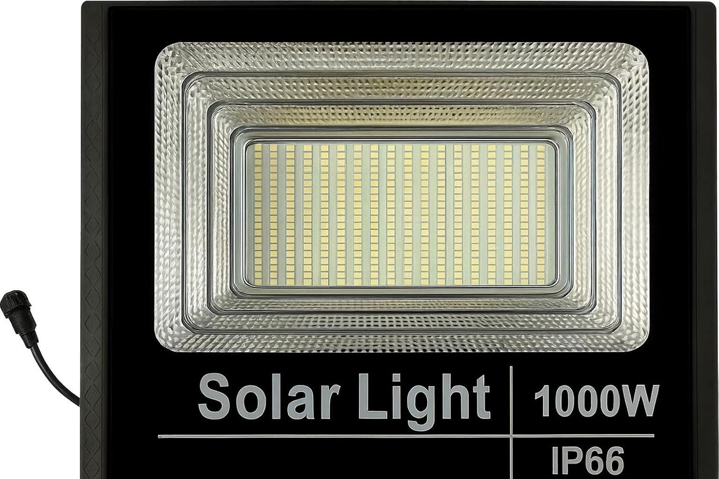 Faro a LED 1000W con Pannello Solare IP66, Sensore Crepuscolare e Telecomando | SMD Ultra Luminoso da Esterno | [Classe di efficienza energetica A]