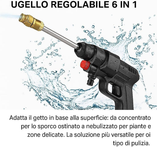 Idropulitrice a Doppia Batteria 48V 8000Mah, Ugello 6 in 1, Idropulitrice Portatile con 2 Batterie e Tubo da 5M, Pulitore ad Alta Pressione Senza Fili per Auto, Giardino, Pavimenti e Esterni