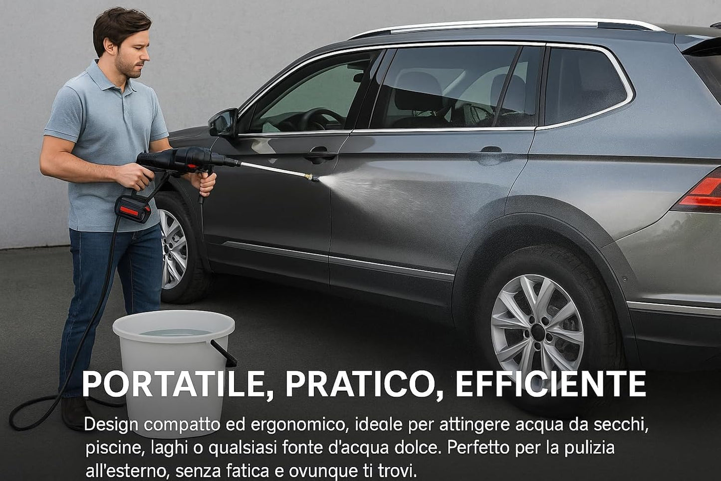 Idropulitrice a Doppia Batteria 48V 8000Mah, Ugello 6 in 1, Idropulitrice Portatile con 2 Batterie e Tubo da 5M, Pulitore ad Alta Pressione Senza Fili per Auto, Giardino, Pavimenti e Esterni