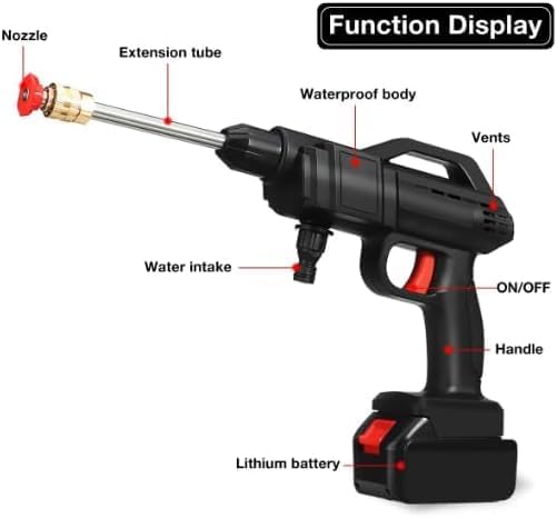 Idropulitrice a Doppia Batteria 48V 8000Mah, Ugello 6 in 1, Idropulitrice Portatile con 2 Batterie e Tubo da 5M, Pulitore ad Alta Pressione Senza Fili per Auto, Giardino, Pavimenti e Esterni